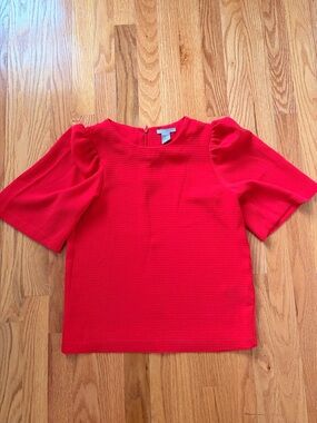 H&M Bright Red Textured Puff-Sleeve Top